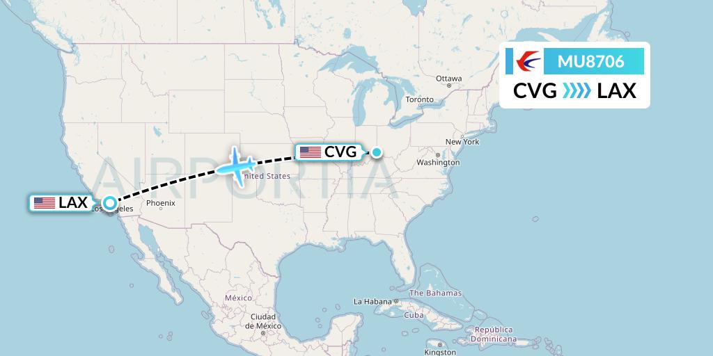 MU8706 China Eastern Airlines Flight Map: Cincinnati to Los Angeles