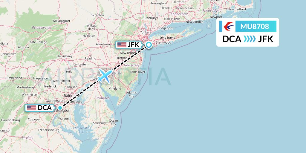MU8708 China Eastern Airlines Flight Map: Washington to New York
