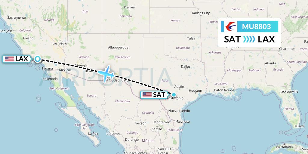 MU8803 China Eastern Airlines Flight Map: San Antonio to Los Angeles