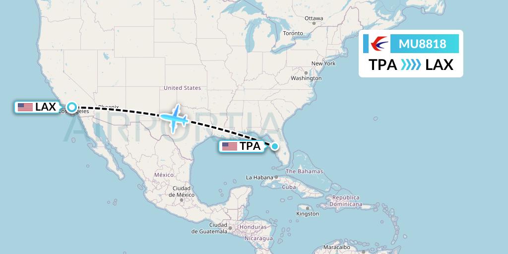 MU8818 China Eastern Airlines Flight Map: Tampa to Los Angeles