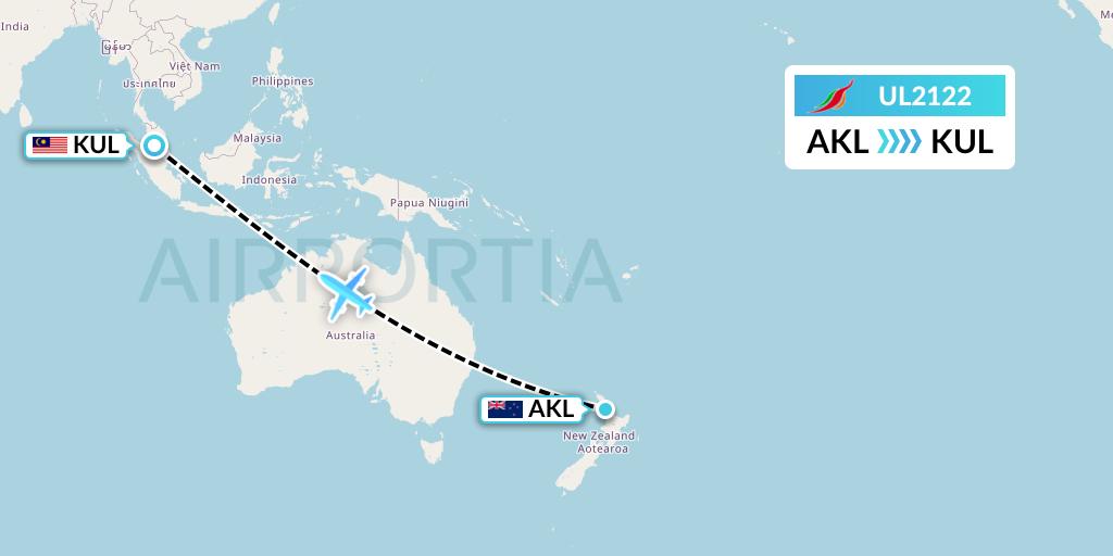 UL2122 SriLankan Airlines Flight Map: Auckland to Kuala Lumpur