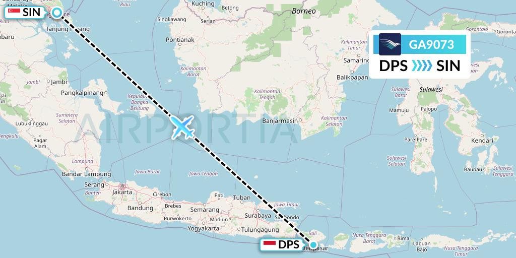 GA9073 Garuda Indonesia Flight Map: Denpasar to Singapore