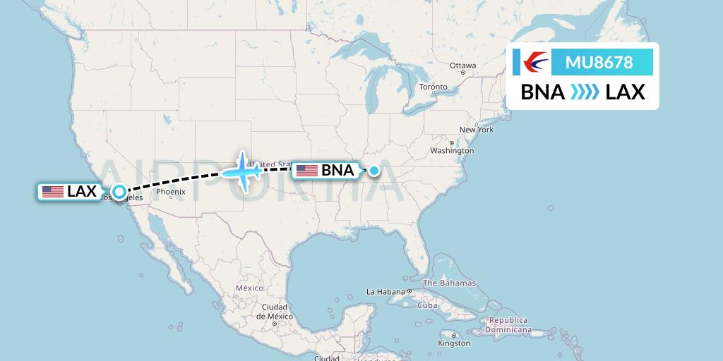 MU8678 China Eastern Airlines Flight Map: Nashville to Los Angeles
