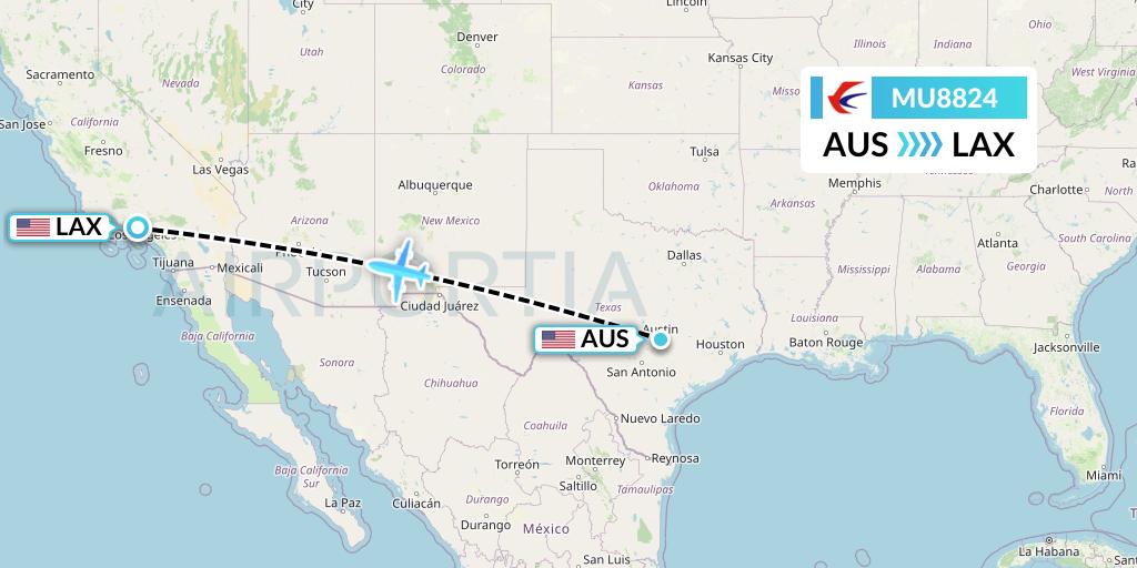 MU8824 China Eastern Airlines Flight Map: Austin to Los Angeles