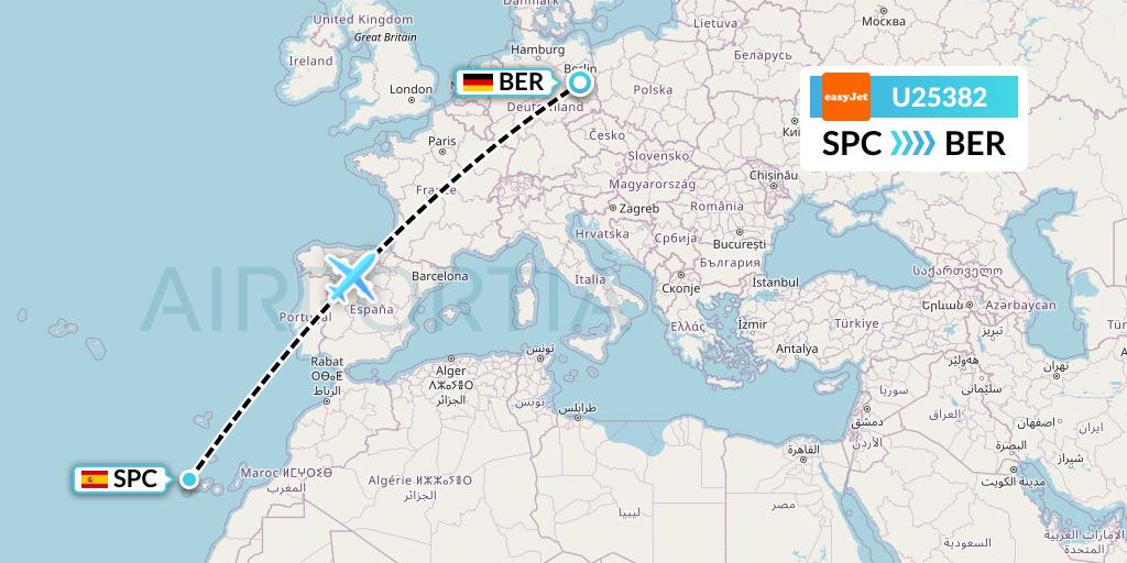 U25382 EasyJet Flight Map: La Palma to Berlin