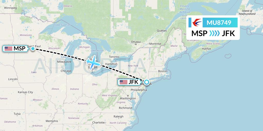 MU8749 China Eastern Airlines Flight Map: Minneapolis to New York