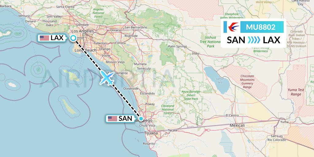 MU8802 China Eastern Airlines Flight Map: San Diego to Los Angeles