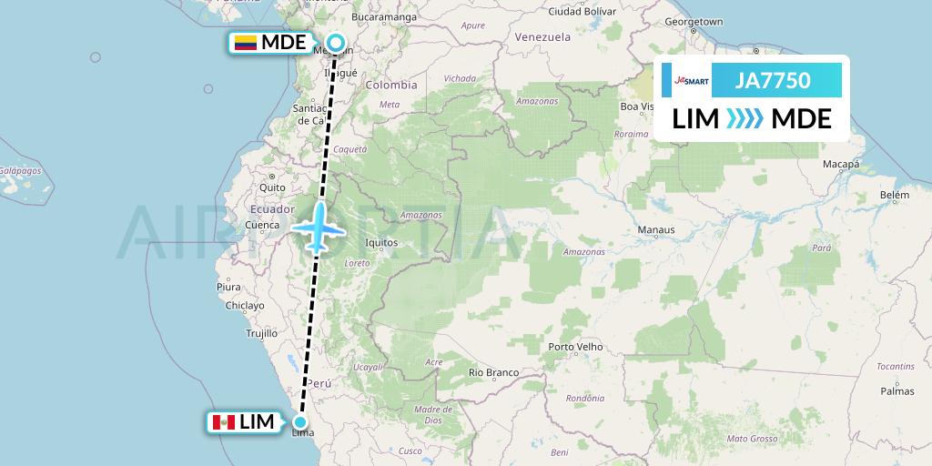JA7750 JetSMART Flight Map: Lima to Medellin