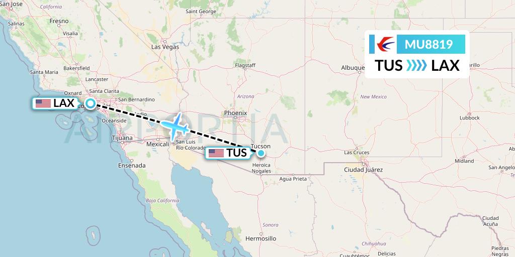 MU8819 China Eastern Airlines Flight Map: Tucson to Los Angeles