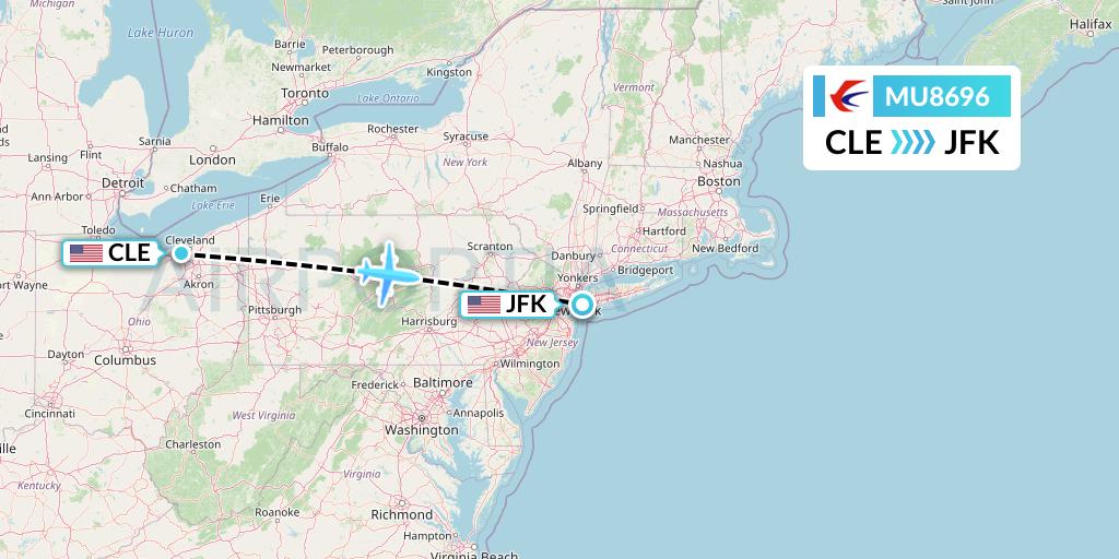 MU8696 China Eastern Airlines Flight Map: Cleveland to New York