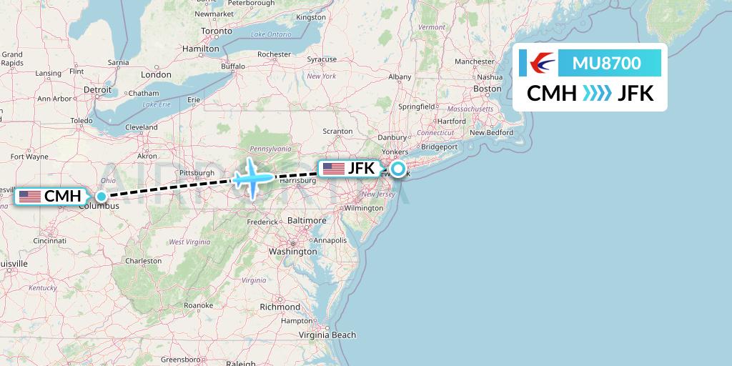 MU8700 China Eastern Airlines Flight Map: Columbus to New York