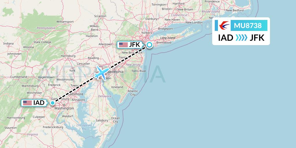 MU8738 China Eastern Airlines Flight Map: Washington to New York