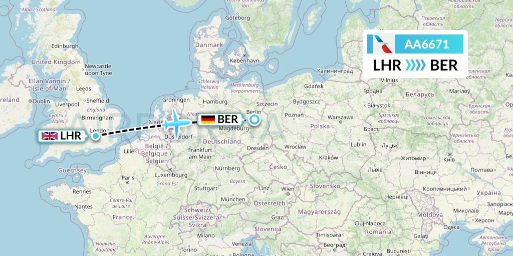 AA6671 American Airlines Flight Map: London to Berlin