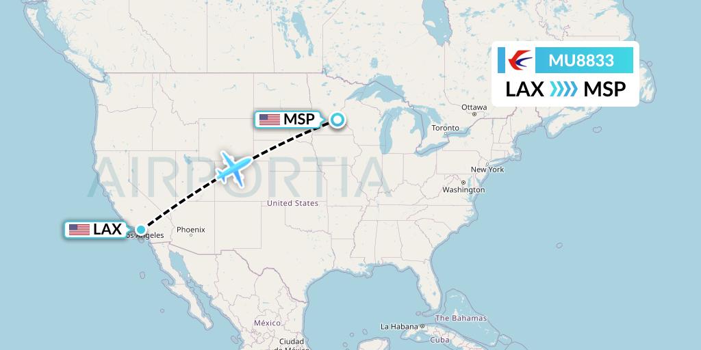 MU8833 China Eastern Airlines Flight Map: Los Angeles to Minneapolis