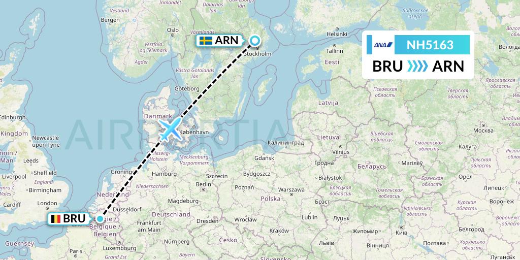NH5163 All Nippon Airways Flight Map: Brussels to Stockholm