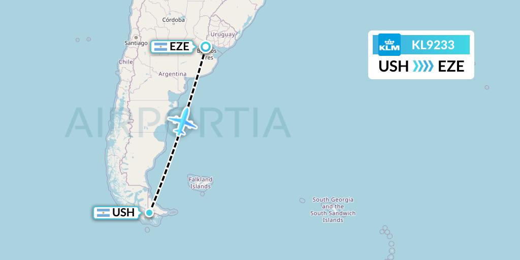 KL9233 KLM Flight Map: Ushuaia to Buenos Aires