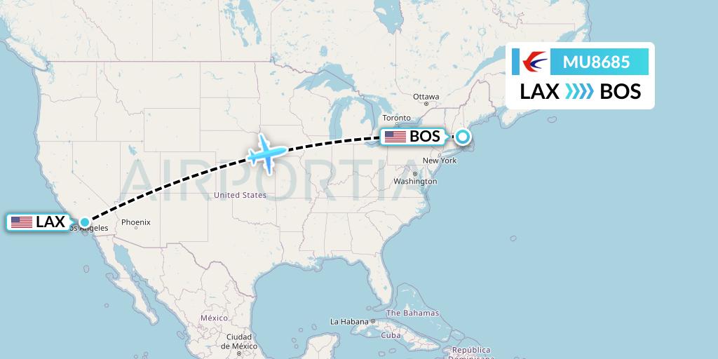 MU8685 China Eastern Airlines Flight Map: Los Angeles to Boston