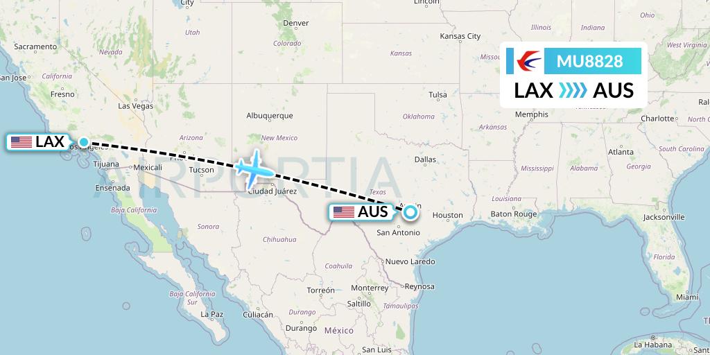 MU8828 China Eastern Airlines Flight Map: Los Angeles to Austin