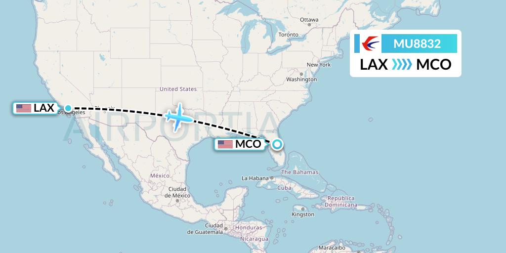 MU8832 China Eastern Airlines Flight Map: Los Angeles to Orlando