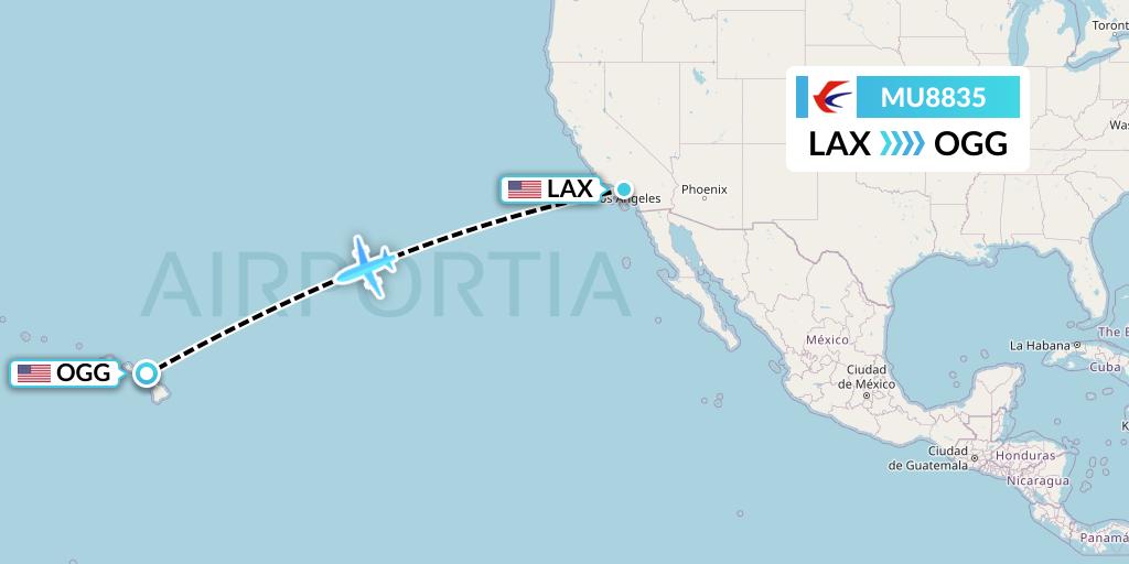 MU8835 China Eastern Airlines Flight Map: Los Angeles to Kahului