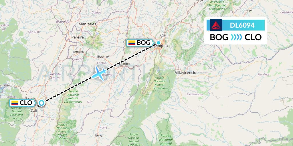 DL6094 Delta Air Lines Flight Map: Bogota to Cali