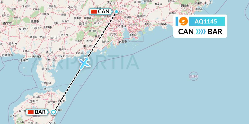 AQ1145 9 Air Flight Map: Guangzhou to Qionghai