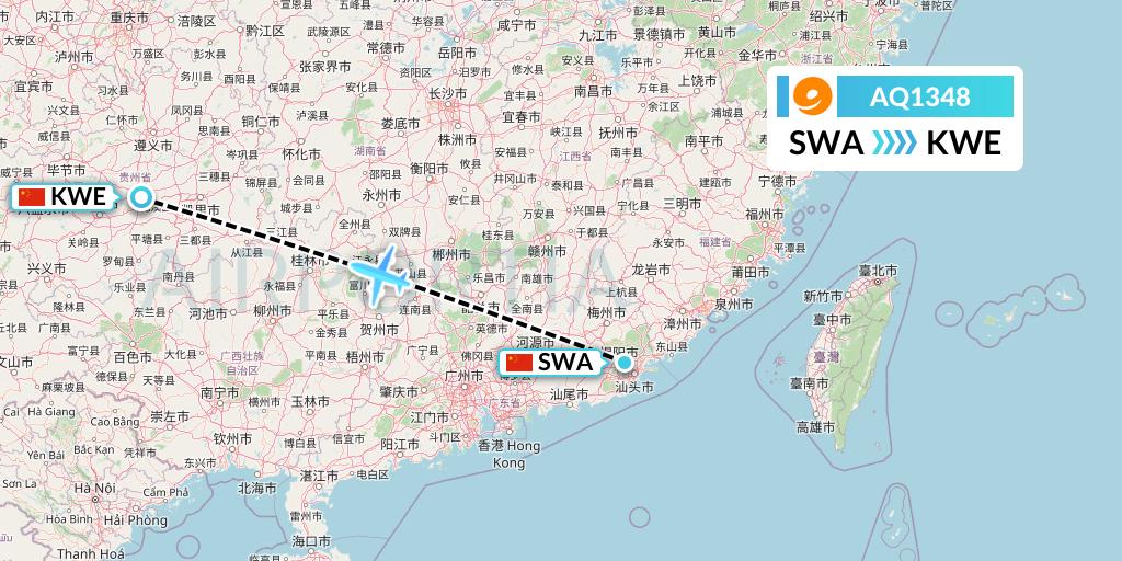AQ1348 9 Air Flight Map: Jieyang to Guiyang