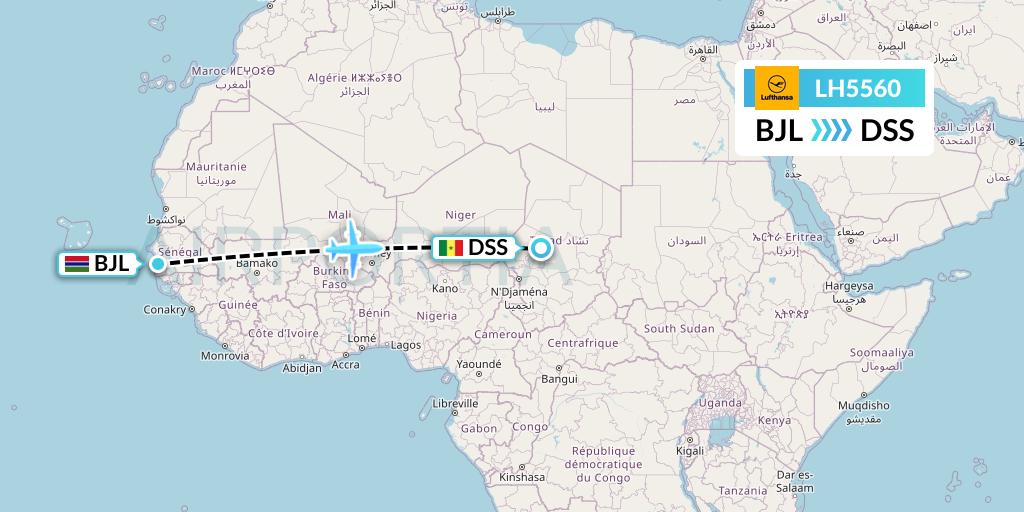 LH5560 Lufthansa Flight Map: Banjul to Dakar