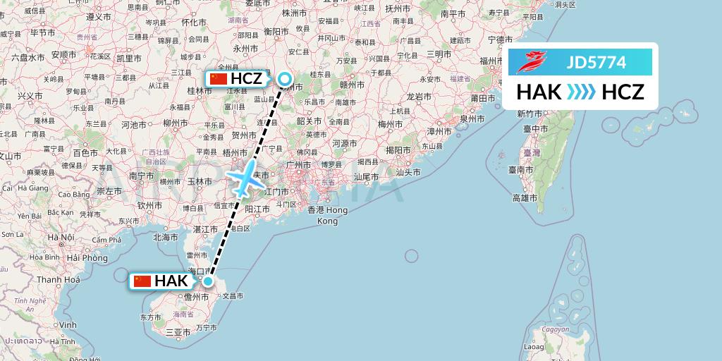 JD5774 Capital Airlines Flight Map: Haikou to Shaoguan