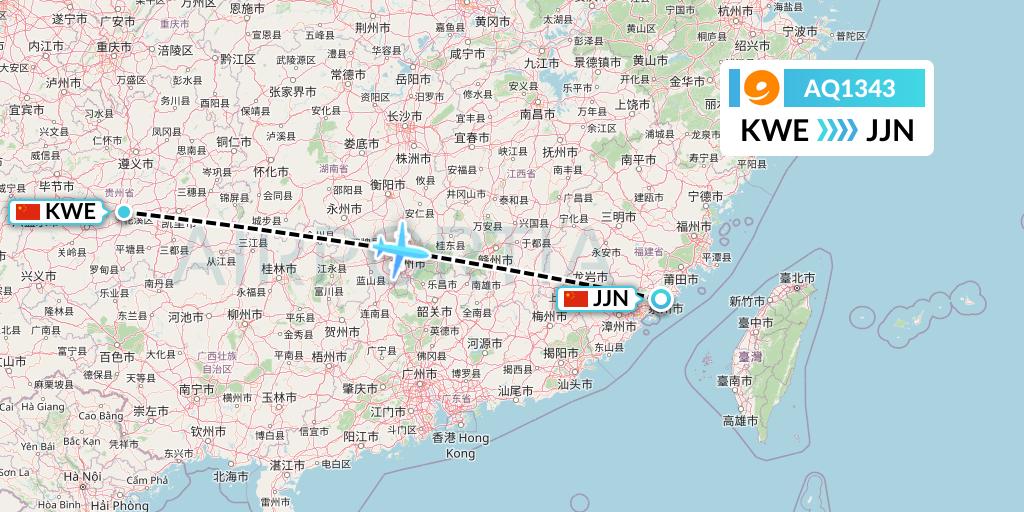 AQ1343 9 Air Flight Map: Guiyang to Jinjiang