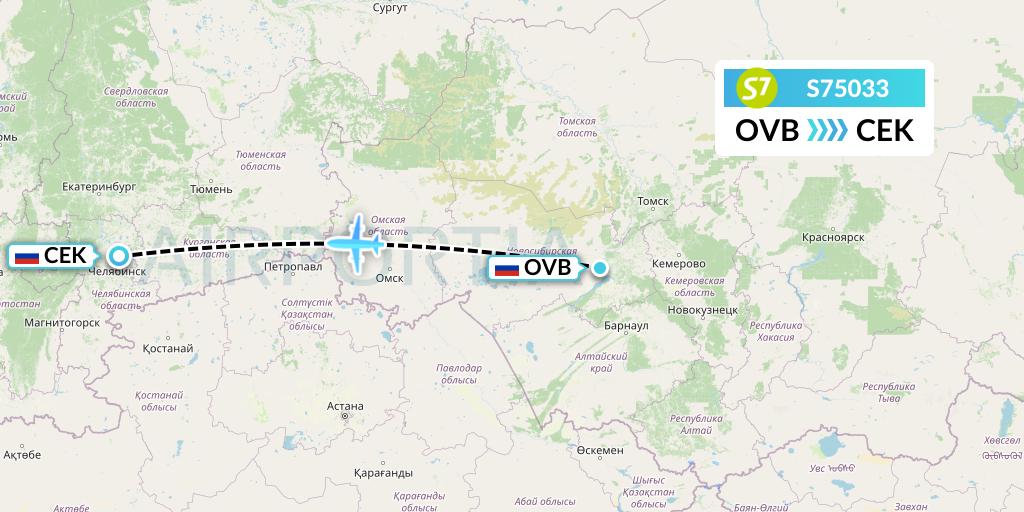 S75033 Flight Status S7 Airlines Novosibirsk to Chelyabinsk (SBI5033)