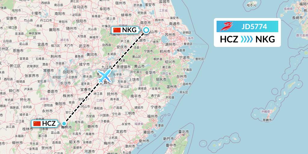 JD5774 Capital Airlines Flight Map: Shaoguan to Nanjing