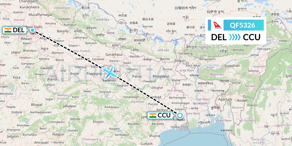 QF5326 Qantas Flight Map: Delhi to Kolkata