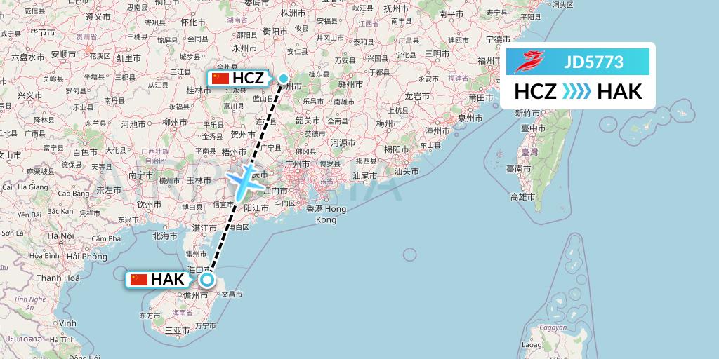 JD5773 Capital Airlines Flight Map: Shaoguan to Haikou