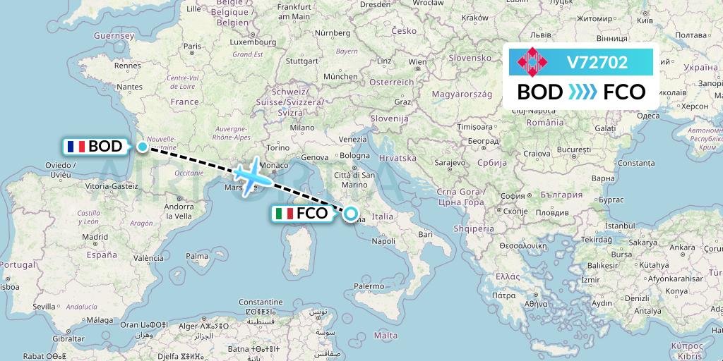 V72702 Volotea Flight Map: Bordeaux to Rome