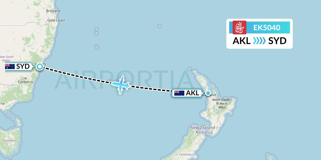 EK5040 Emirates Flight Map: Auckland to Sydney