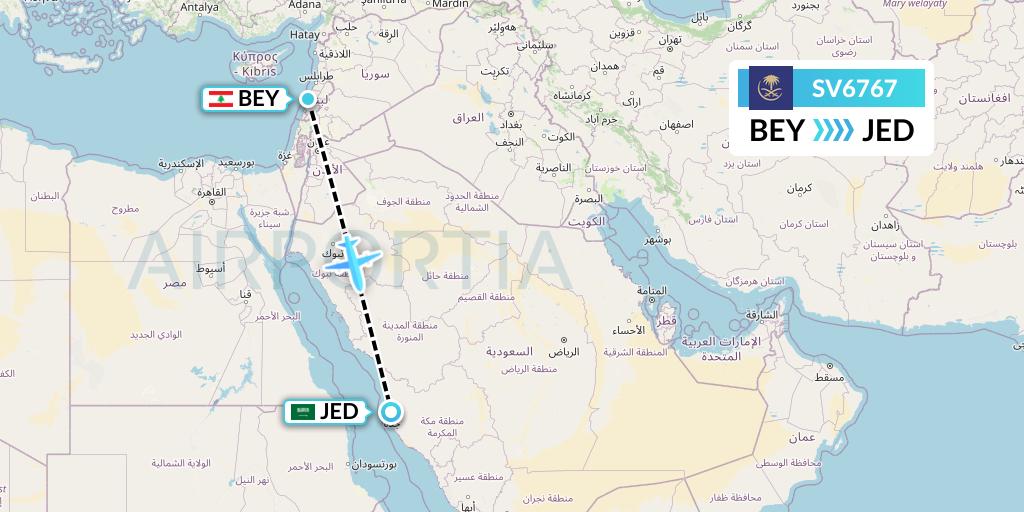 SV6767 Saudi Arabian Airlines Flight Map: Beirut to Jeddah