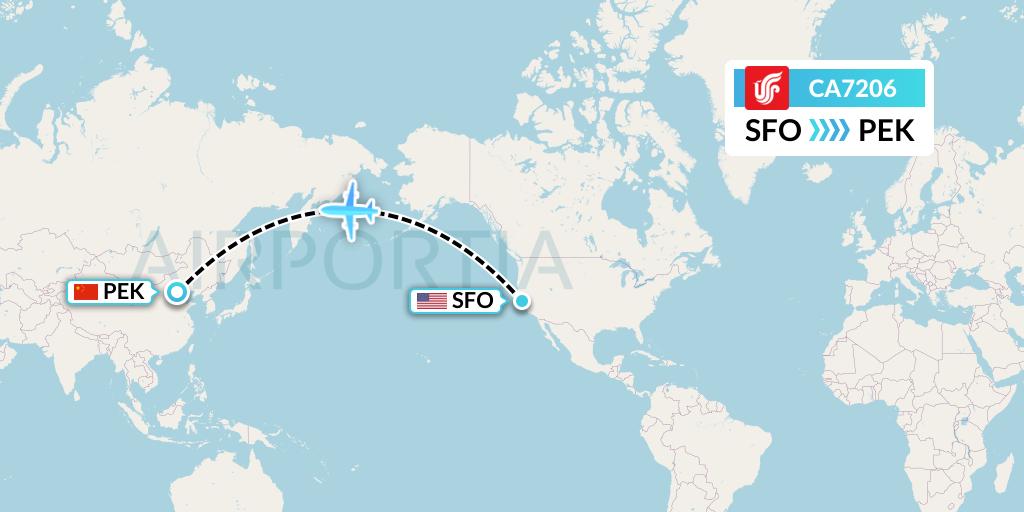 CA7206 Air China Flight Map: San Francisco to Beijing