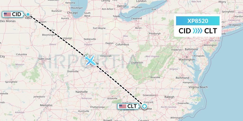 XP8520 Flight Status Avelo Airlines Cedar Rapids to Charlotte (VXP8520)