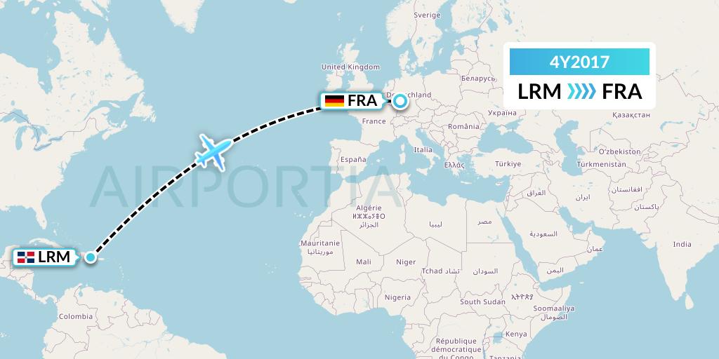 4Y2017 Eurowings Discover Flight Map: La Romana to Frankfurt