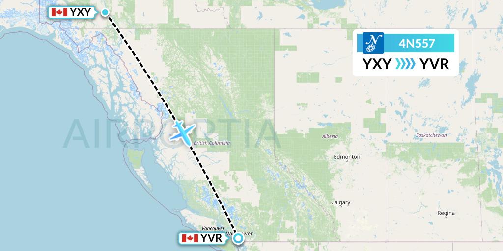 4N557 Air North Flight Map: Whitehorse to Vancouver