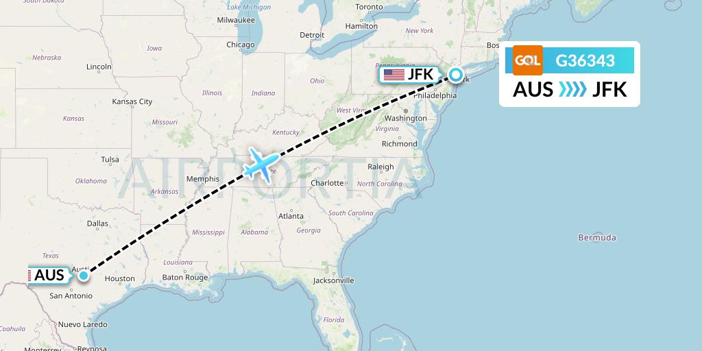 G36343 GOL Transportes Aeros Flight Map: Austin to New York