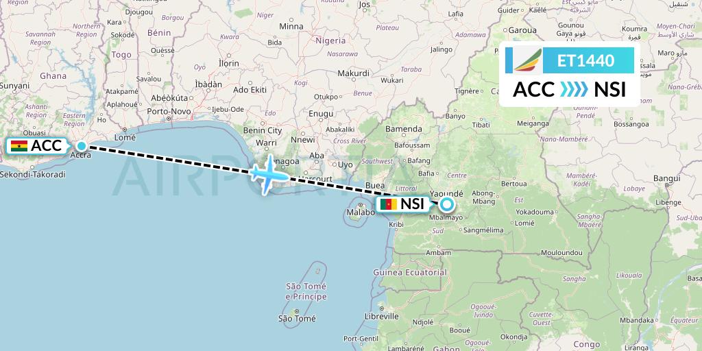 ET1440 Ethiopian Airlines Flight Map: Accra to Yaounde