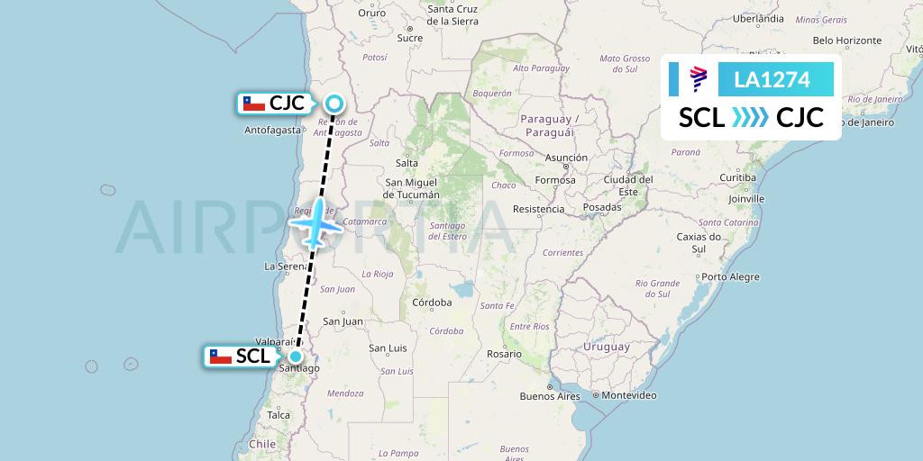 LA1274 LAN Airlines Flight Map: Santiago to Calama