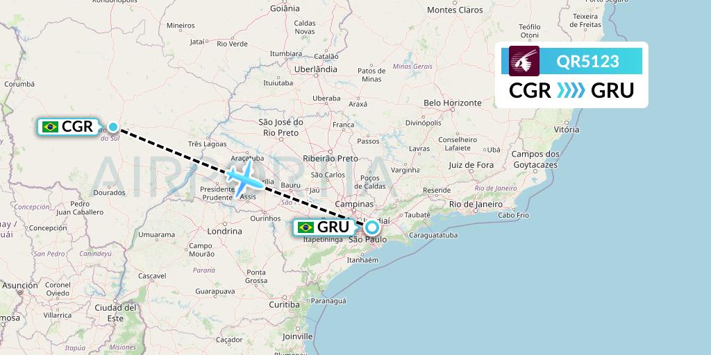 QR5123 Qatar Airways Flight Map: Campo Grande to Sao Paulo