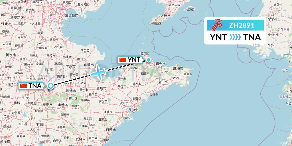 ZH2891 Shenzhen Airlines Flight Map: Yantai to Jinan