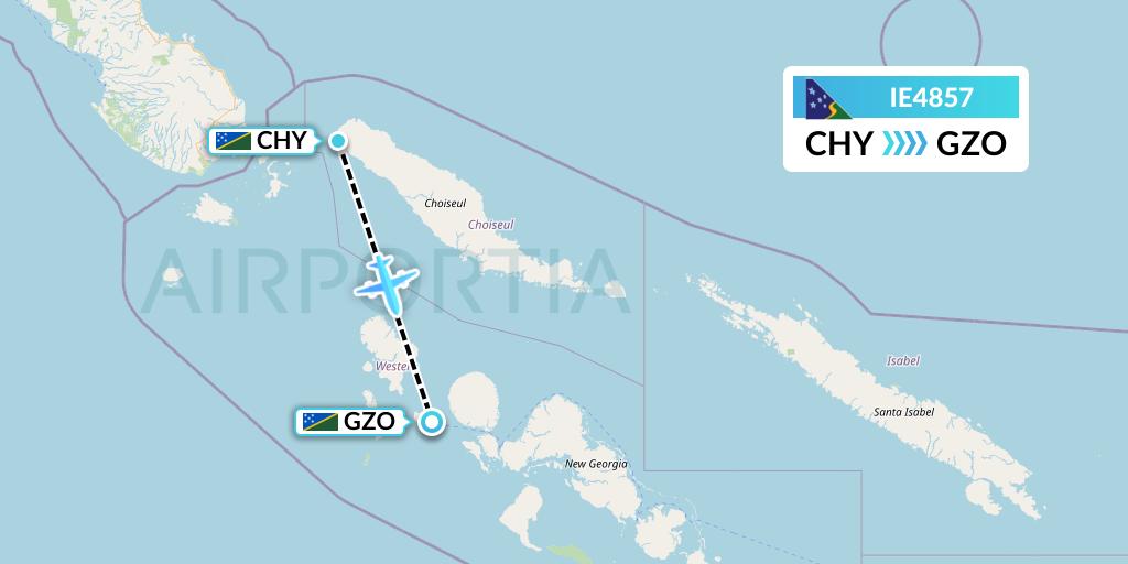 IE4857 Solomon Airlines Flight Map: Solomon Islands to Gizo