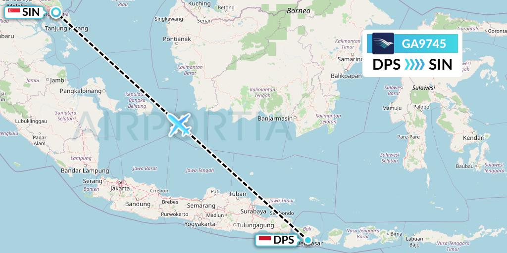 GA9745 Garuda Indonesia Flight Map: Denpasar to Singapore