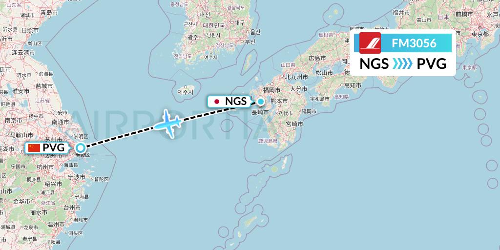 FM3056 Shanghai Airlines Flight Map: Nagasaki to Shanghai