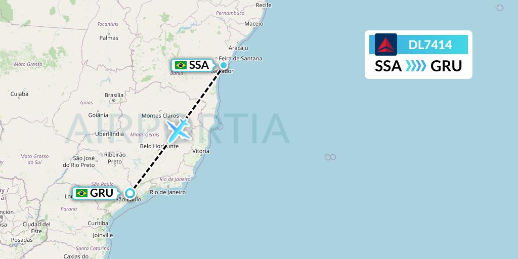 DL7414 Delta Air Lines Flight Map: Salvador to Sao Paulo